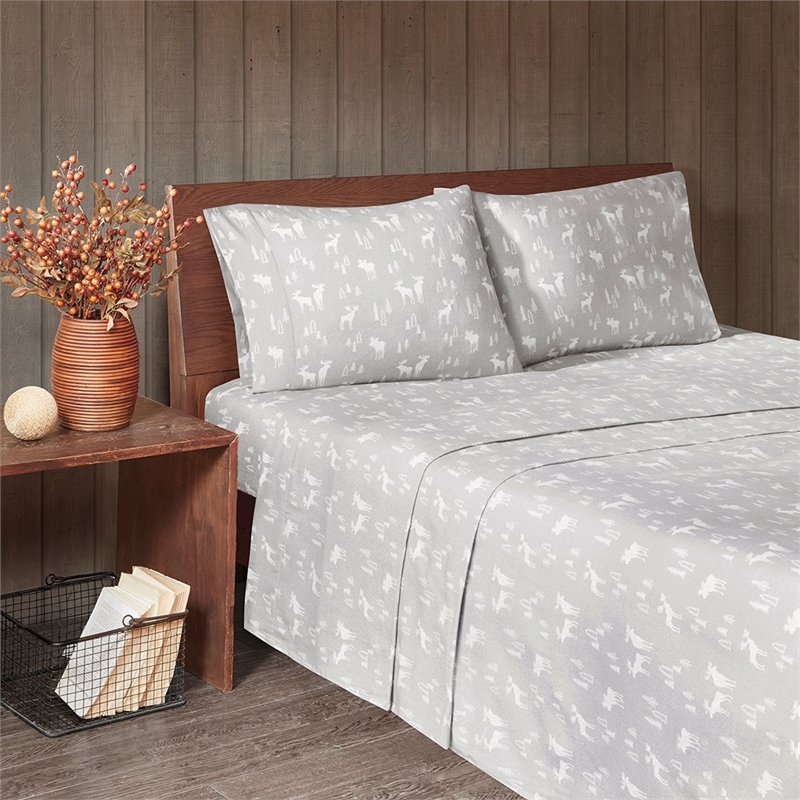 Woolrich Flannel Sheet Set in Grey Moose Cal King