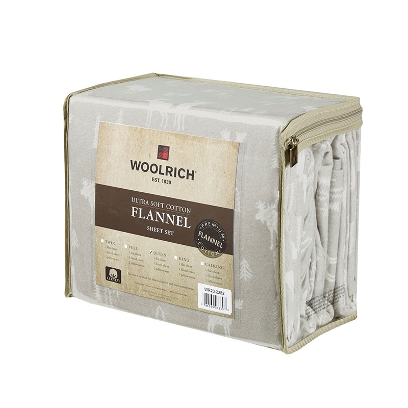 Woolrich Flannel Sheet Set in Grey Moose Cal King