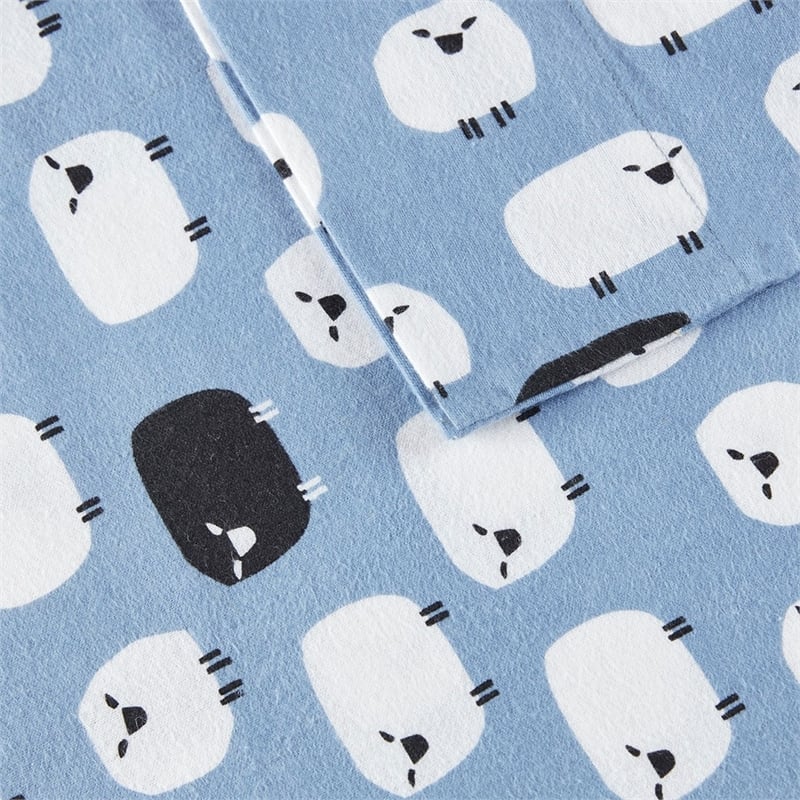 Woolrich Flannel Sheet Set in Blue Sheep King