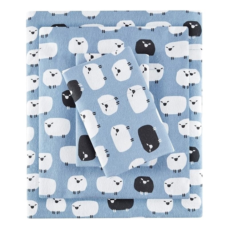 Woolrich Flannel Sheet Set in Blue Sheep King