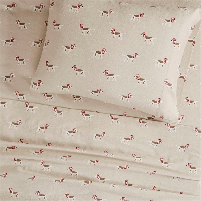 Woolrich Flannel Sheet Set in Tan Dog Full