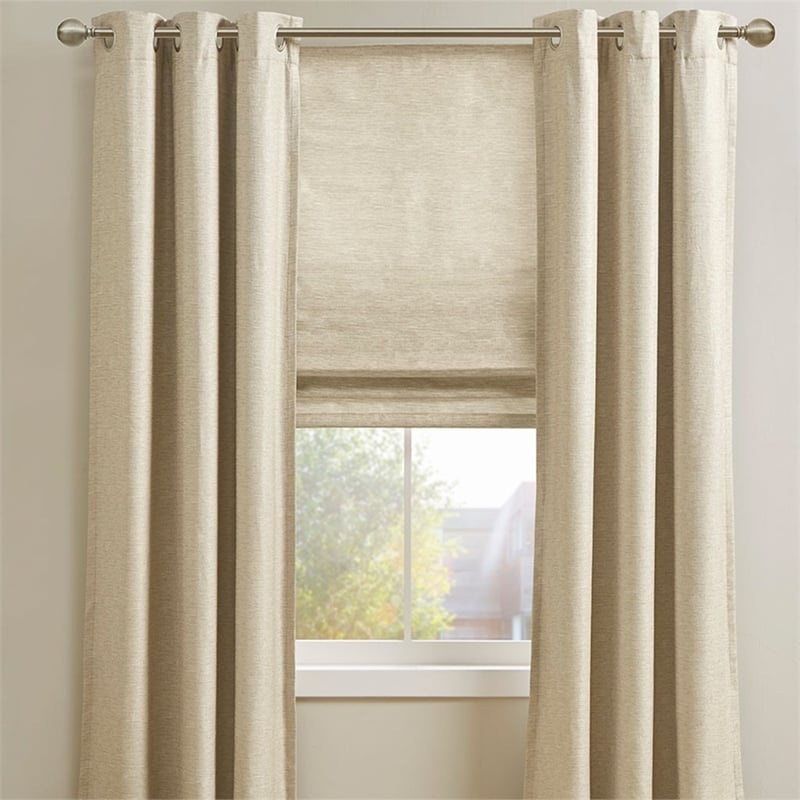 Madison Park Como Printed Faux Silk Room Cordless Roman Shade in Taupe 39x64