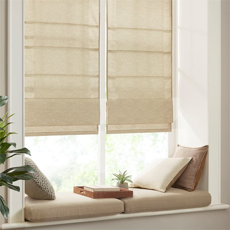 Madison Park Como Printed Faux Silk Room Cordless Roman Shade in Taupe 39x64