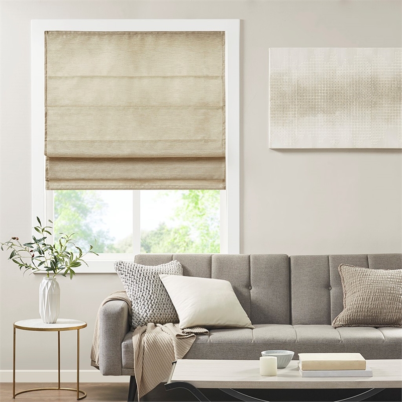 Madison Park Como Printed Faux Silk Room Cordless Roman Shade in Taupe 31x64