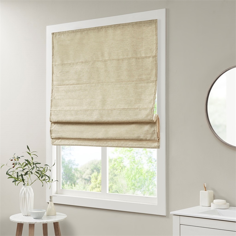 Madison Park Como Printed Faux Silk Room Cordless Roman Shade in Taupe 31x64