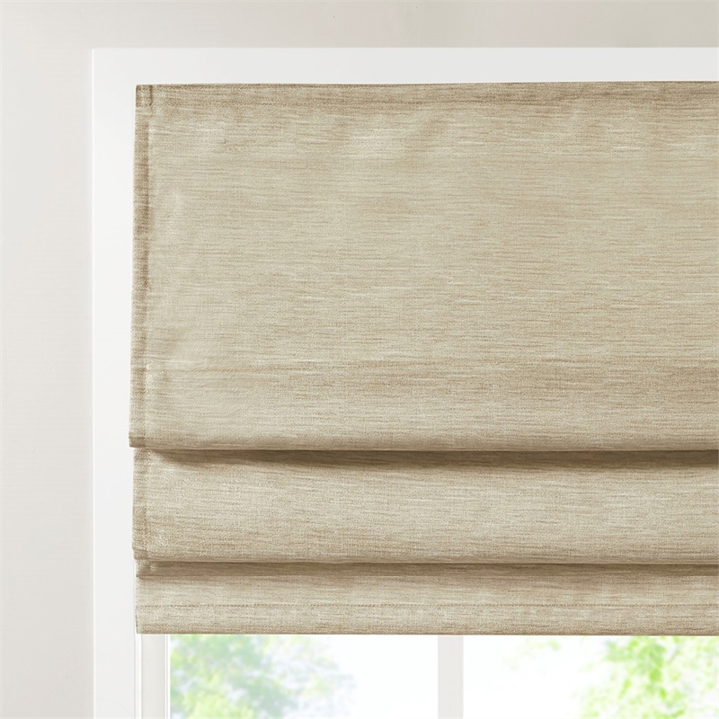Madison Park Como Printed Faux Silk Room Cordless Roman Shade in Taupe 31x64