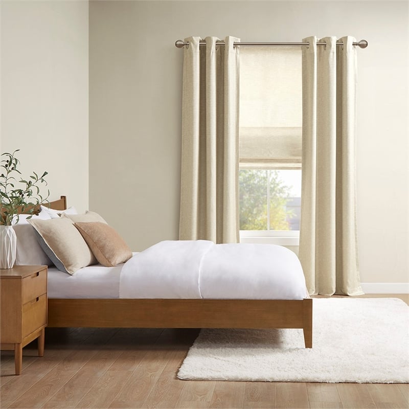 Madison Park Como Printed Faux Silk Room Cordless Roman Shade in Taupe 33x64