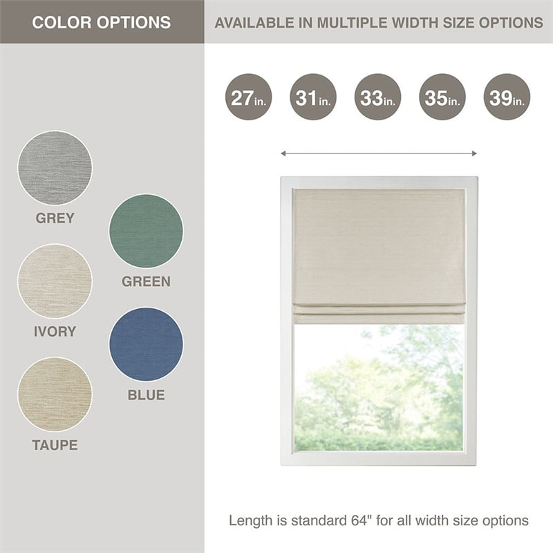 Madison Park Como Printed Faux Silk Room Cordless Roman Shade in Taupe 33x64