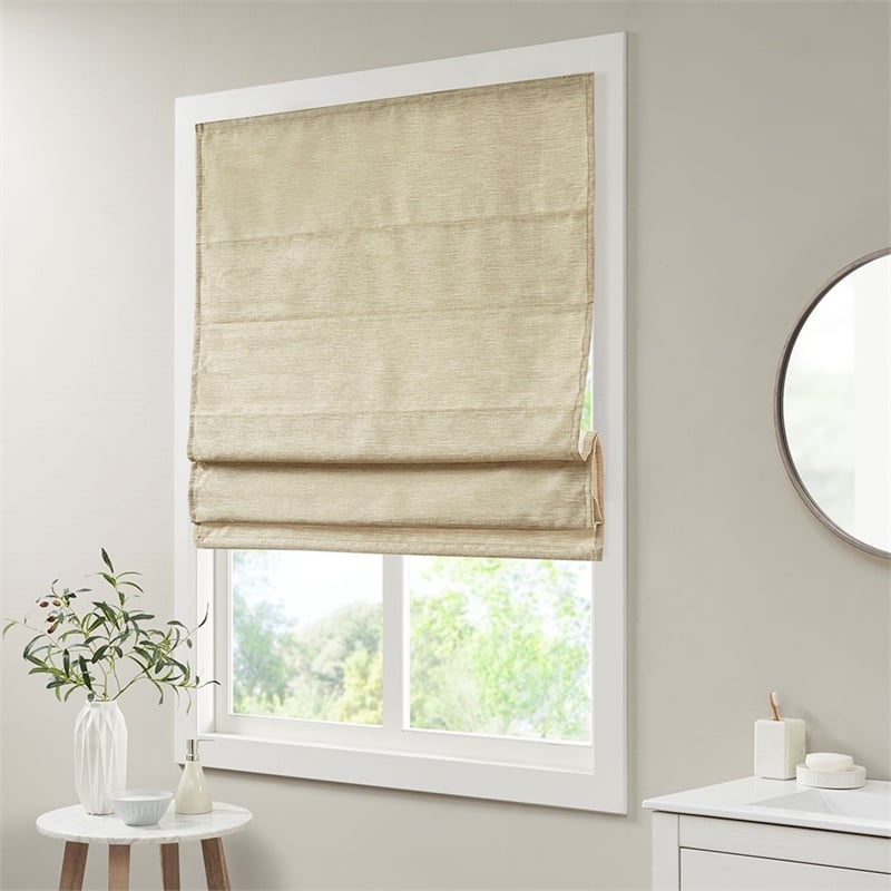 Madison Park Como Printed Faux Silk Room Cordless Roman Shade in Taupe 33x64