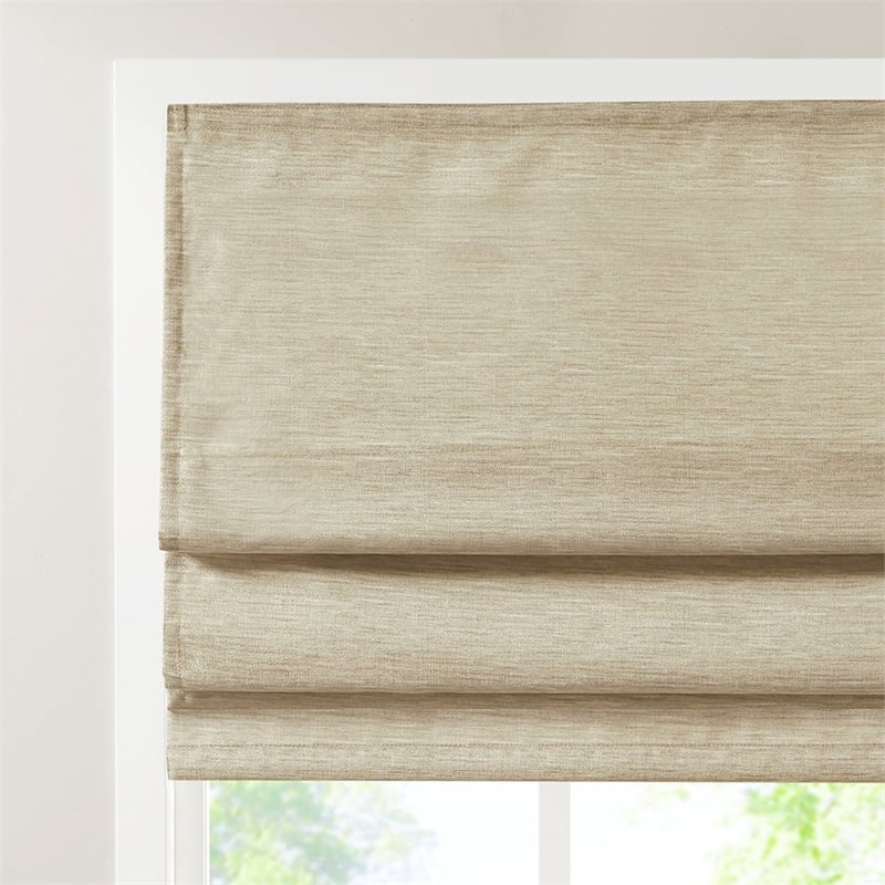 Madison Park Como Printed Faux Silk Room Cordless Roman Shade in Taupe 33x64