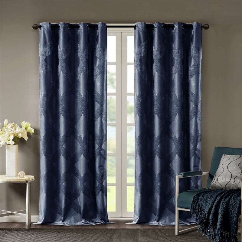 SunSmart Bentley Ogee Knitted Jacquard Total Blackout Panel in Navy
