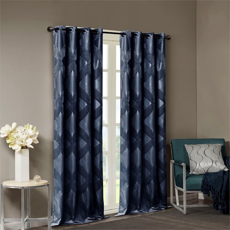 SunSmart Bentley Ogee Knitted Jacquard Total Blackout Panel in Navy
