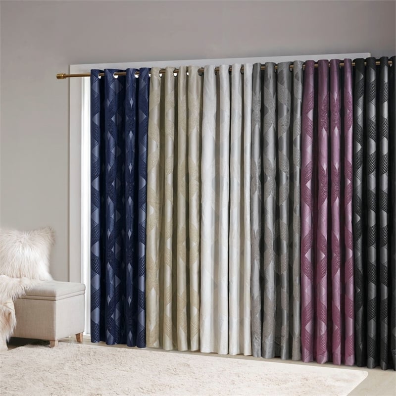 SunSmart Bentley Ogee Knitted Jacquard Total Blackout Panel in Navy