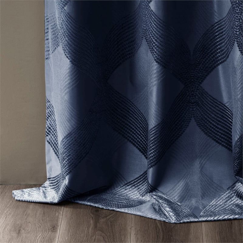 SunSmart Bentley Ogee Knitted Jacquard Total Blackout Panel in Navy