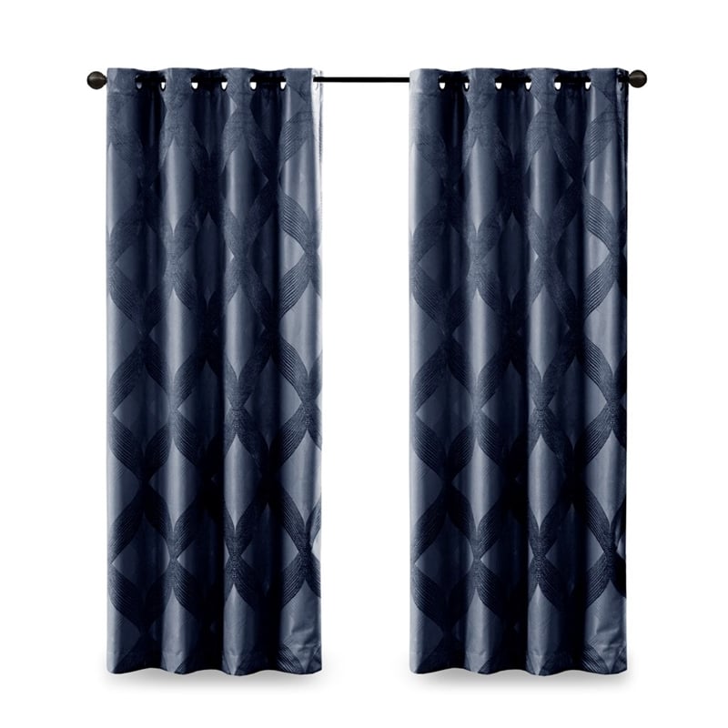 SunSmart Bentley Ogee Knitted Jacquard Total Blackout Panel in Navy