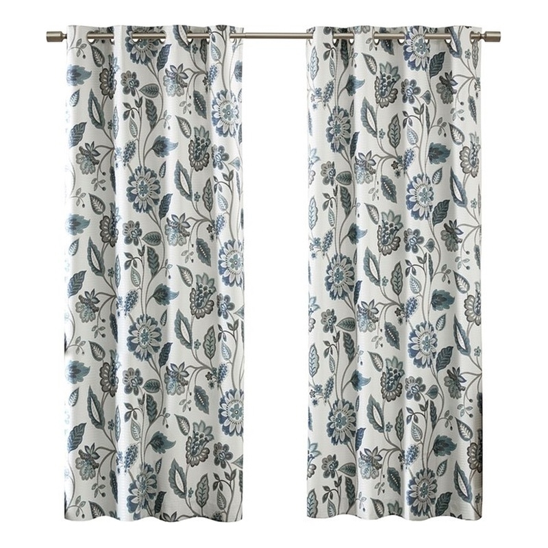 SunSmart Camille Jacquard Printed Room Darkening Panel in Aqua