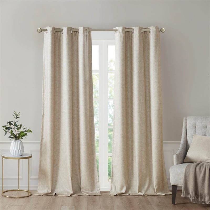 SunSmart Como Tonal Printed Faux Silk Total Blackout Window Panel Pair in Taupe