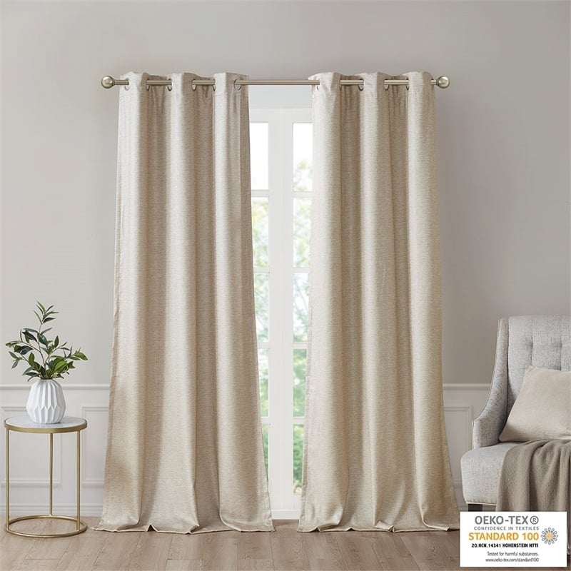 SunSmart Como Tonal Printed Faux Silk Total Blackout Window Panel Pair in Taupe