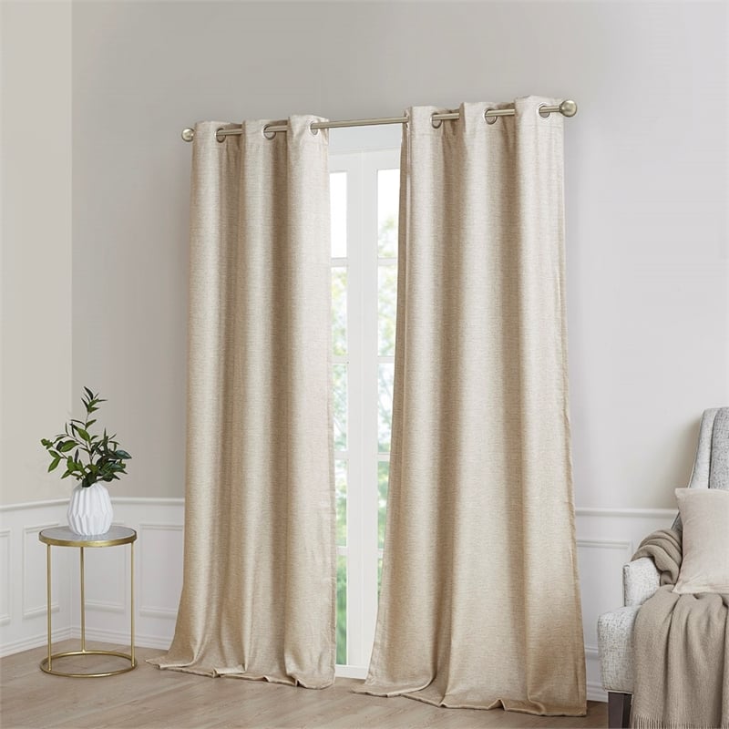 SunSmart Como Tonal Printed Faux Silk Total Blackout Window Panel Pair in Taupe