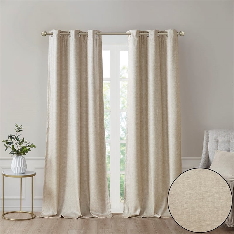 SunSmart Como Tonal Printed Faux Silk Total Blackout Window Panel Pair in Taupe