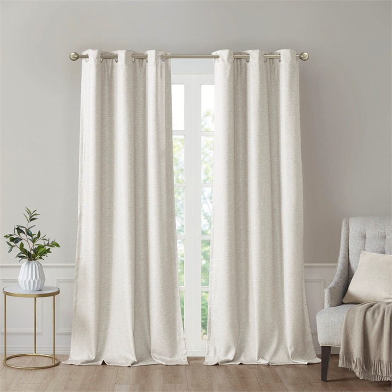 SunSmart Como Tonal Printed Faux Silk Total Blackout Window Panel Pair in Ivory