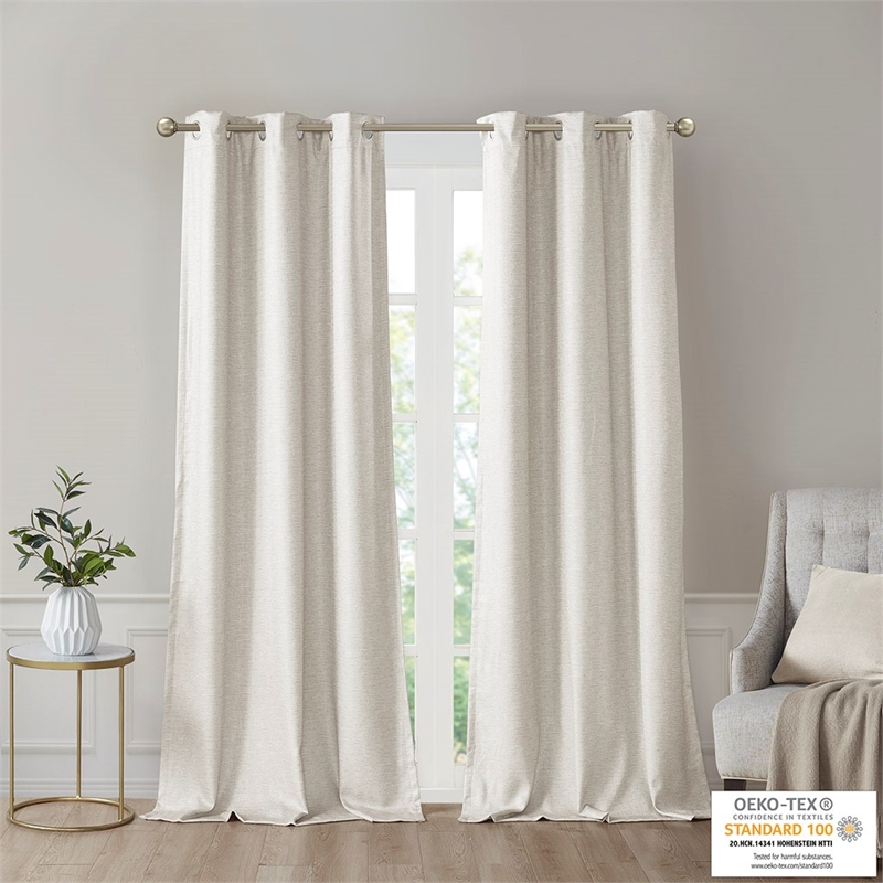 SunSmart Como Tonal Printed Faux Silk Total Blackout Window Panel Pair in Ivory