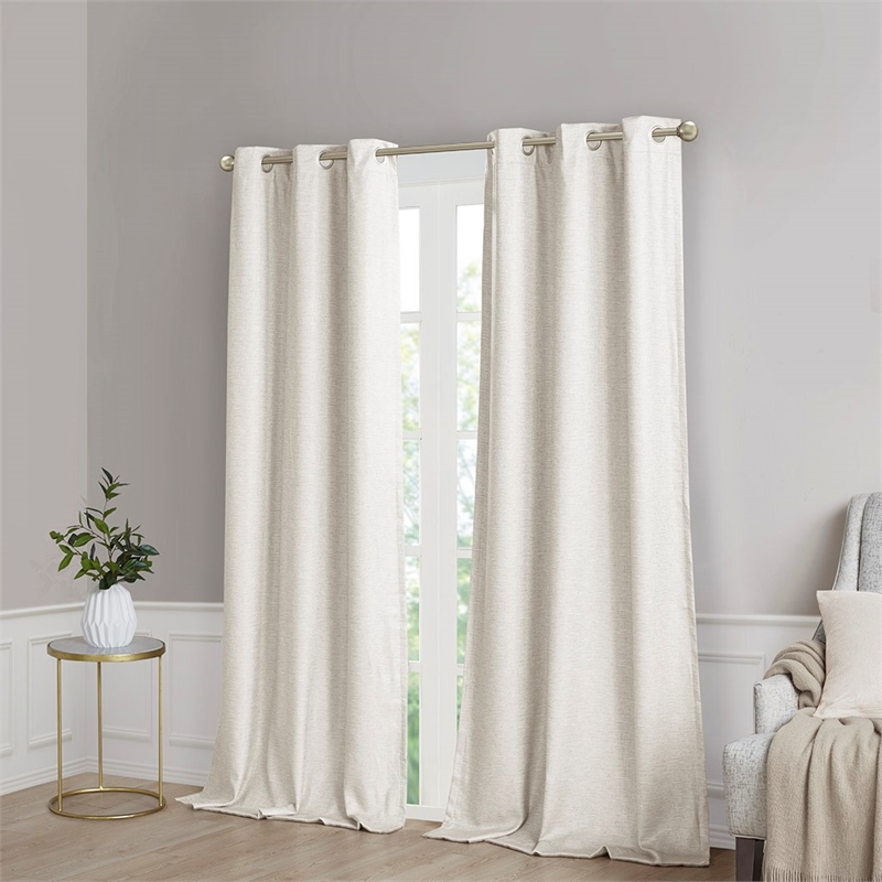 SunSmart Como Tonal Printed Faux Silk Total Blackout Window Panel Pair in Ivory