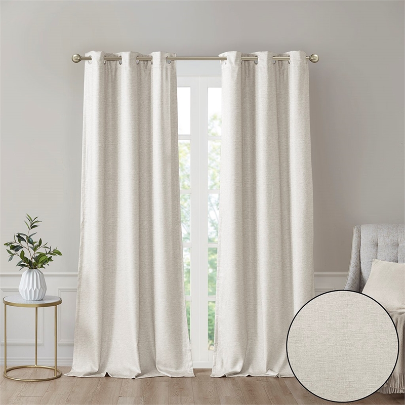 SunSmart Como Tonal Printed Faux Silk Total Blackout Window Panel Pair in Ivory
