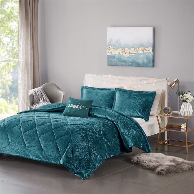 Intelligent Design Felicia Velvet Duvet Cover Full/Queen Sizes Set in Teal
