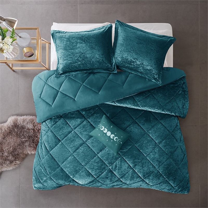 Intelligent Design Felicia Velvet Duvet Cover Full/Queen Sizes Set in Teal
