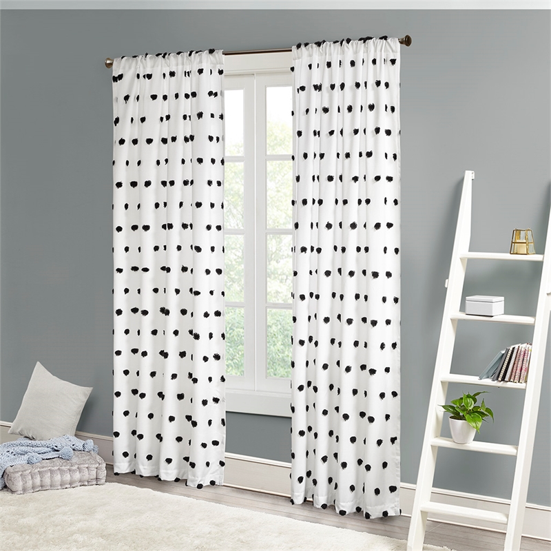 Intelligent Design Sophie Fabric Pom Pom Embellished Window Panel in Black