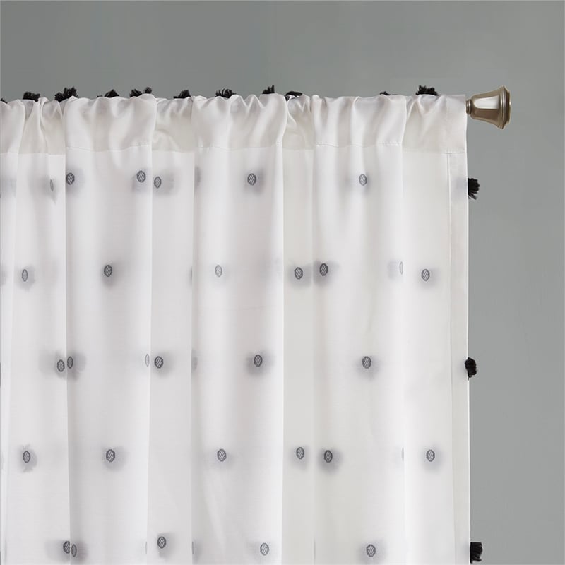 Intelligent Design Sophie Fabric Pom Pom Embellished Window Panel in Black