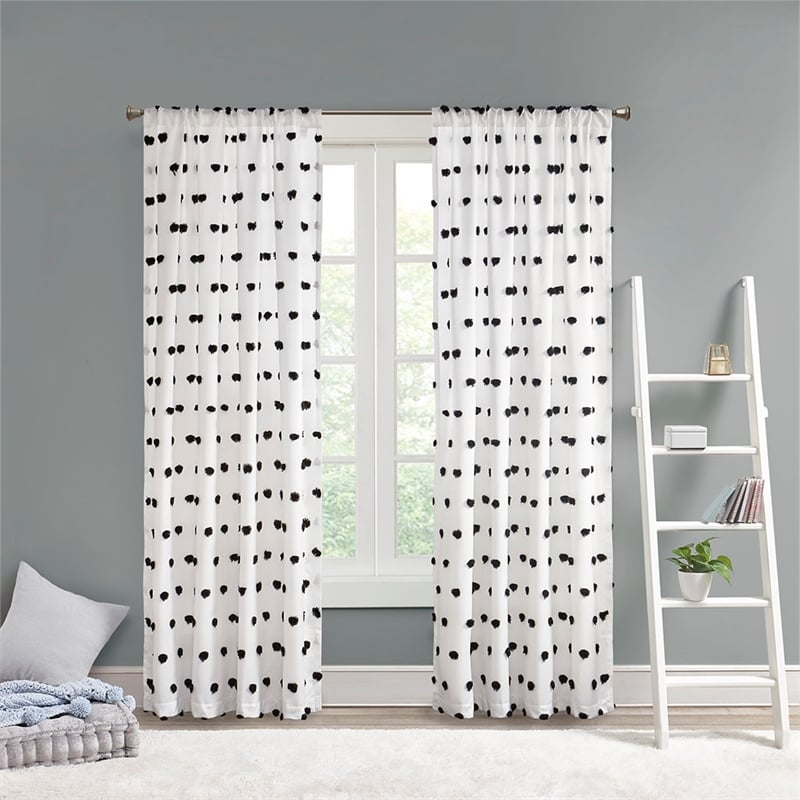Intelligent Design Sophie Fabric Pom Pom Embellished Window Panel in Black