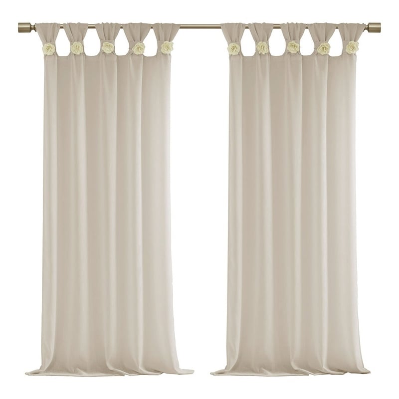Madison Park Rosette Floral Embellished Cuff Tab Top Solid Window Panel in Beige