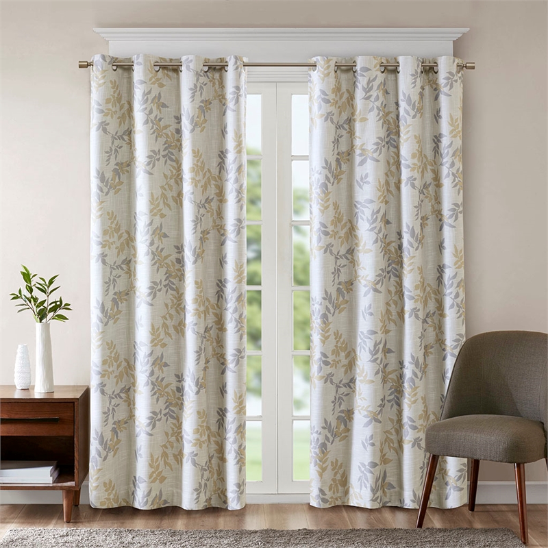 SunSmart Julie Contemporary Fabric Printed Botanical Blackout Panel in Yellow