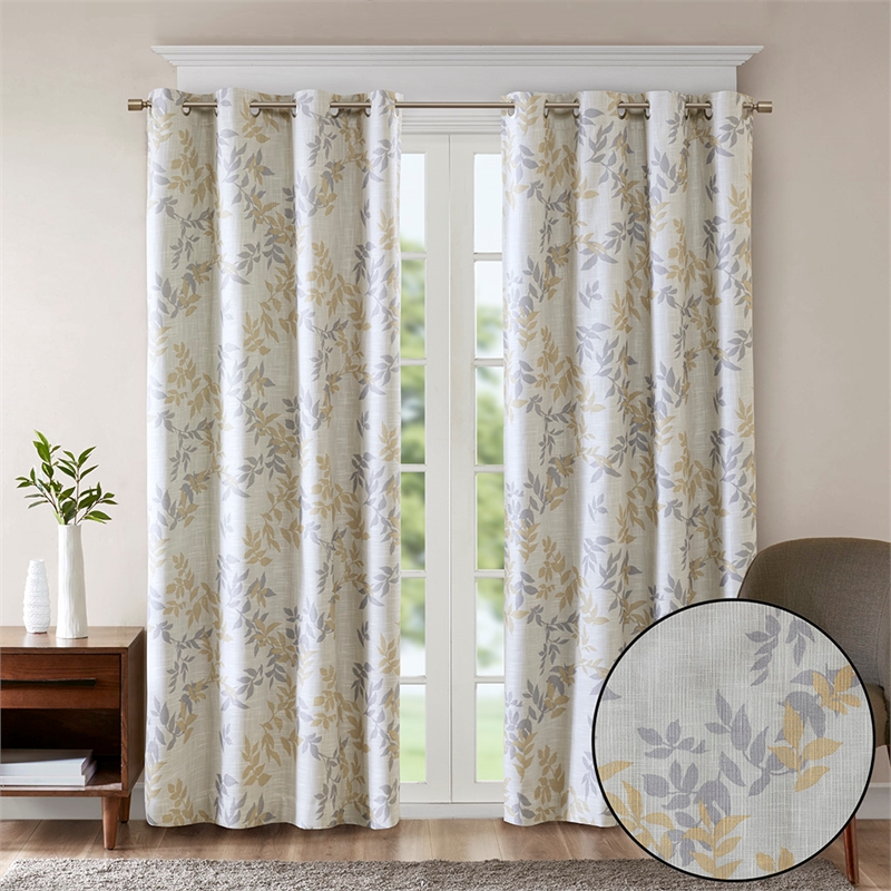 SunSmart Julie Contemporary Fabric Printed Botanical Blackout Panel in Yellow