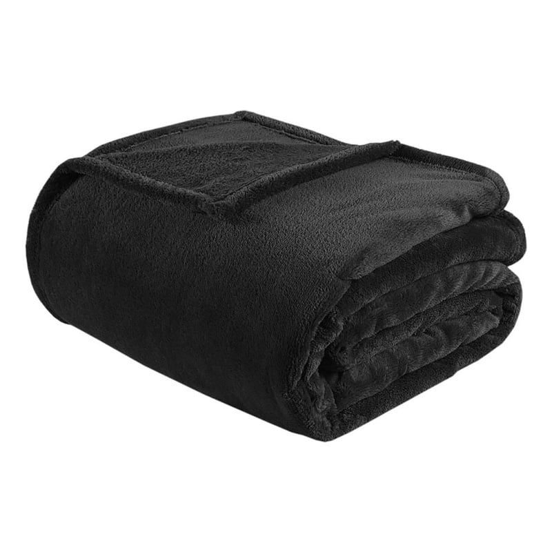 Intelligent Design Fabric Microlight Plush Oversized Blanket in Black