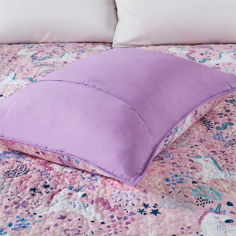 Urban Habitat Lola Unicorn Cotton Quilt Set with Throw Pillows in Pink