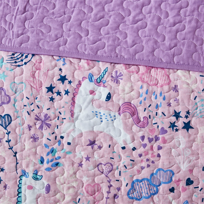 Urban Habitat Lola Unicorn Cotton Quilt Set with Throw Pillows in Pink