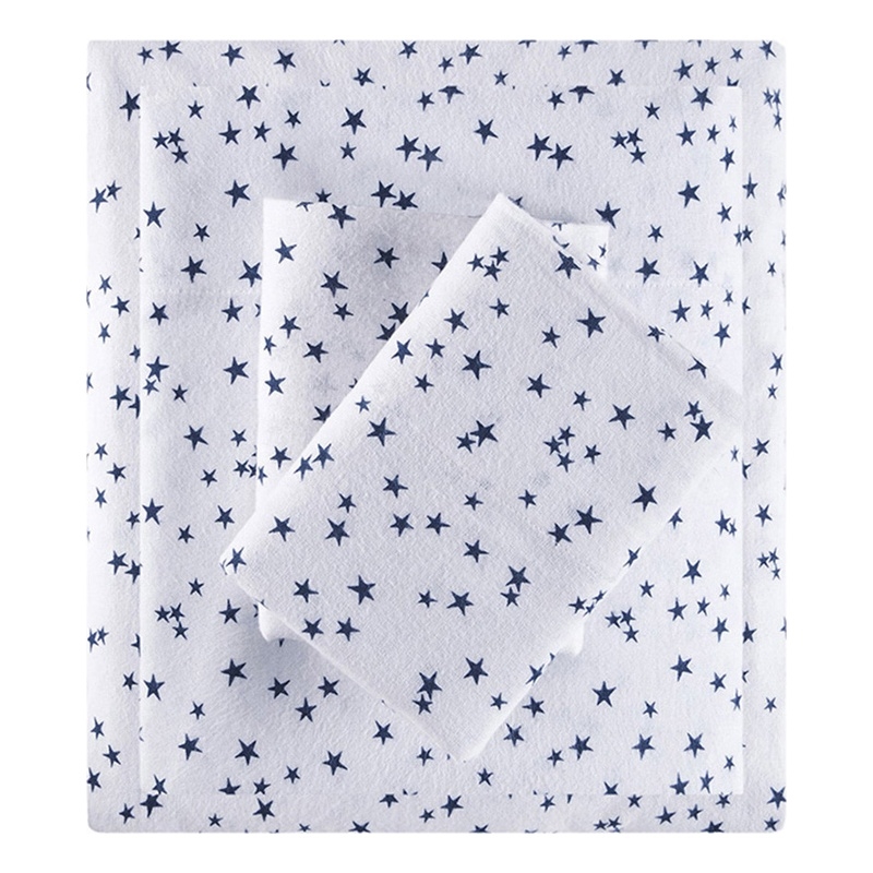 Intelligent Design Cozy Soft Cotton Flannel Printed Sheet Set in Blue/White
