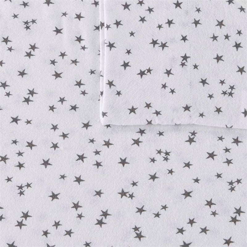 Intelligent Design Cozy Soft Cotton Flannel Printed Sheet Set in Gray/White