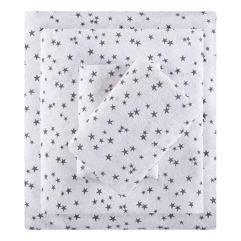 Intelligent Design Cozy Soft Cotton Flannel Printed Sheet Set in Gray/White