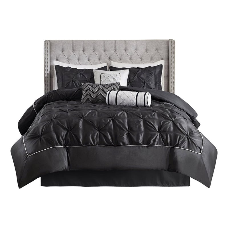 Madison Park Laurel 7-Piece Transitional Fabric Tufted Comforter Set in Black