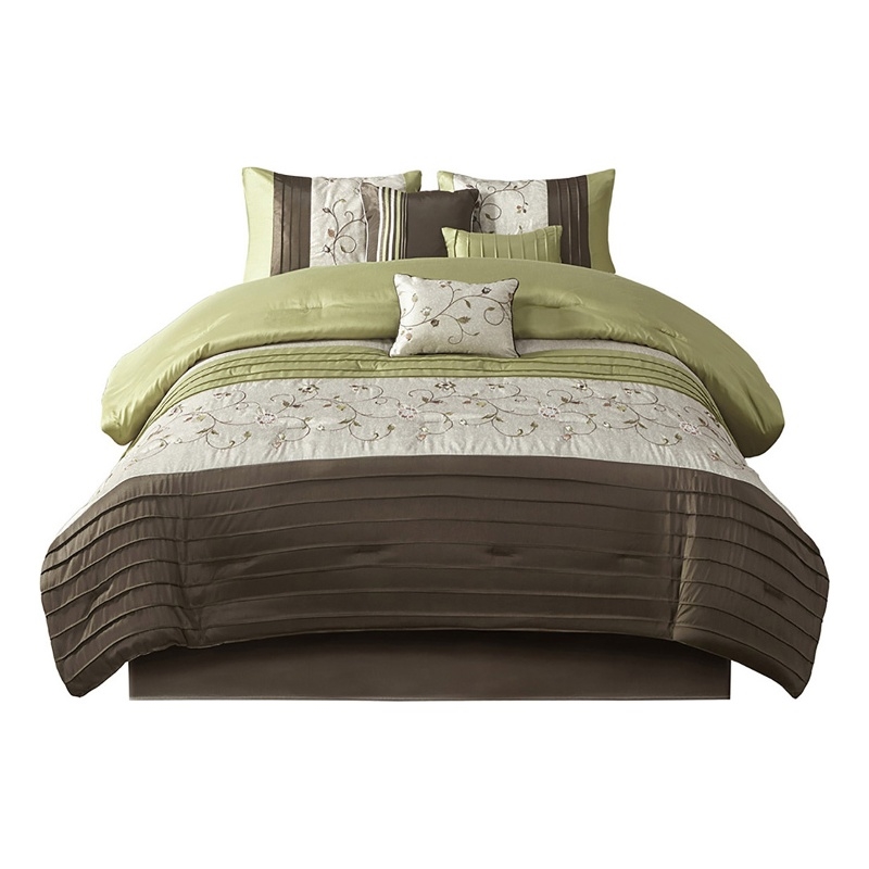 Madison Park Serene 7-Piece Fabric Embroidered Comforter Set - Green