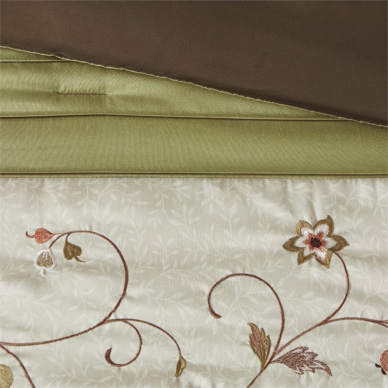 Madison Park Serene 7-Piece Fabric Embroidered Comforter Set in Green