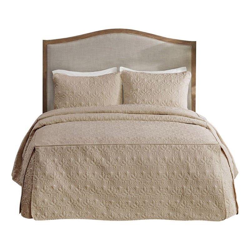 Madison Park Quebec 3-Piece Fabric Fitted Bedspread Set in Khaki