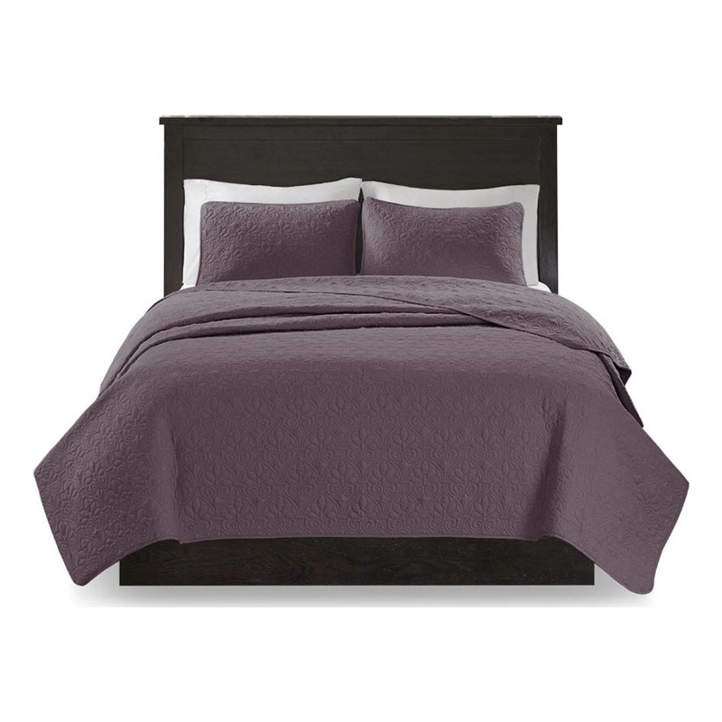 Madison Park Quebec Transitional Fabric Reversible Quilt Set in Purple