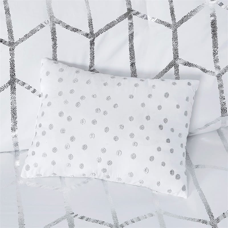 Intelligent Design Raina Fabric Metallic Printed Comforter Set in White/Silver