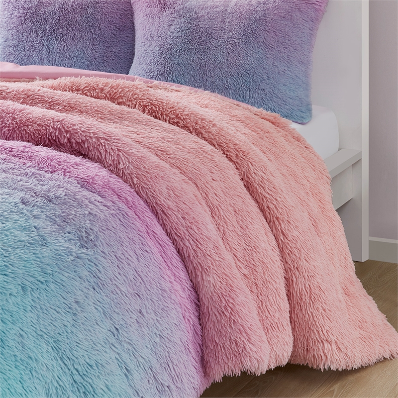 Mi Zone Primrose Ombre Shaggy Faux Fur Comforter Set - Purple Multi