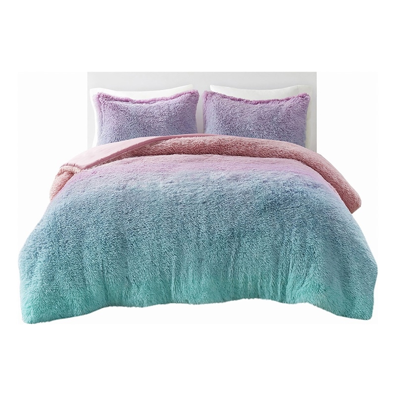 Mi Zone Primrose Ombre Shaggy Faux Fur Comforter Set - Purple Multi